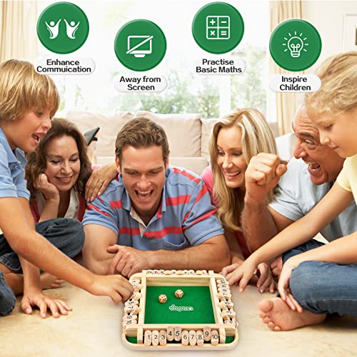 Japace Shut The Box, Juego de Mesa de Madera, 4 Jugadores Juegos de Dados Juguetes de Matematicas para Niños 3 4 5 + Años, Juegos de Tablero Familiares y Viaje, Juegos de Pub Tradicionales Adultos