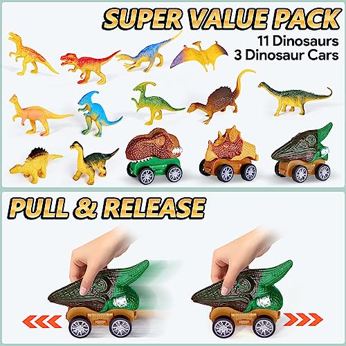 Japace Transportador de Dinosaurios 3 4 5 6 Años, Dinosaurios Juguetes Camiones para Niños con 11 Piezas Animales Dinosaurios y 3 coches de dinosaurios, Juegos Educativos Regalo Niños Niñas 3 4 5 Años