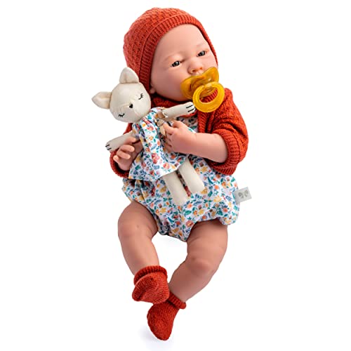 JC TOYS- Muñeca La Newborn recién Nacida de 38 cm, de Vinilo Suave, colección Nature, con Ropa Floral, Chupete y Peluche, niña, diseñada en España por Berenguer, 2 años