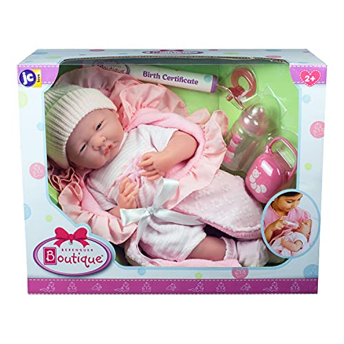 JC Toys- Muñeca La Newborn recién Nacida de 38 cm es de Cuerpo Blando, Incluye Ropa de Punto y 5 Accesorios, Rosa, diseñada en España por Berenguer, 2 años