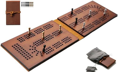Jeereal Tableros de viaje de cuero tamaño de bolsillo para juego de cartas pequeñas, tablas de puntuación de cuero con clavijas de cobre (bambú|3 pistas)