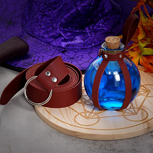 jerbro 2 unidades de cinturón medieval de piel sintética + botella de poción mágica oscura redonda esférica transparente vidrio botella accesorios de disfraz para Halloween Cosplay disfraz vikingo