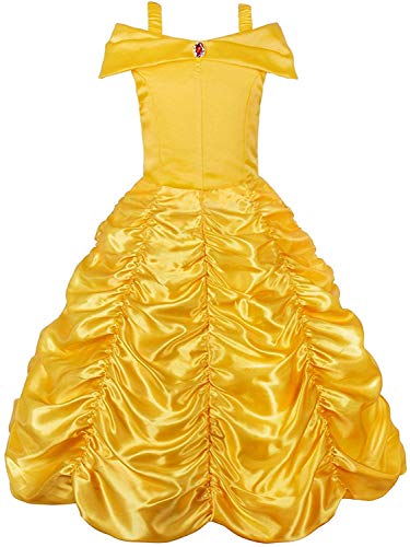 JerrisApparel Niña Princesa Disfraz Fuera del Hombro Cosplay Partido Vestido (9 años, Amarillo con Accesorios)