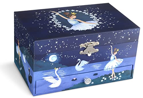 Jewelkeeper - Caja musical de almacenamiento de joyas de niña con una bailarina y un cajón extraíble, diseño con brillo - Melodía del Lago de los Cisnes