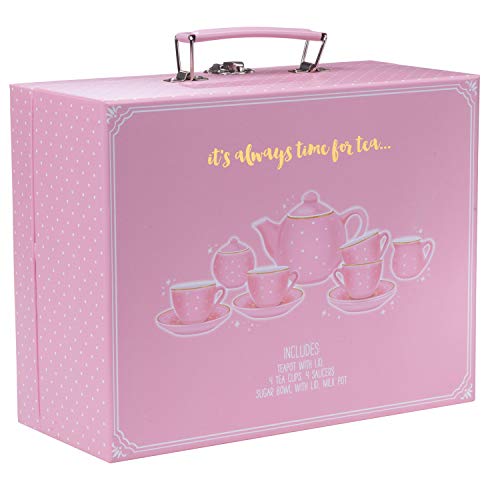 Jewelkeeper - Juego de té para niñas, Servicio de té Juguete de Porcelana, vajilla Infantil de 13 Piezas - Diseño de Lunares Rosas
