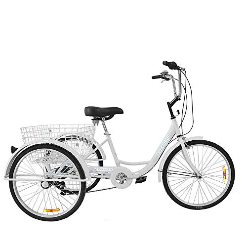 JHKGY Bicicleta De 20"con 3 Ruedas,Bicicleta De Crucero De Tres Ruedas, Triciclo De Carga De Compras para Personas Mayores,Cesta De Compras,para Compras Deportivas Al Aire Libre,Blanco