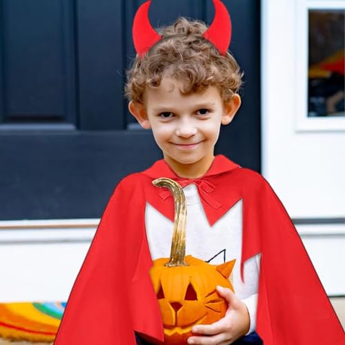 JIASHA Disfraz de Diablo para Mujer, 1 Capa, 1 Diadema Capa de Diablo capa de diablo con cuernos de diablo, para Niño Adulto Disfraz de Halloween Fiesta Temática Mascarada