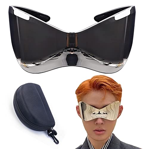 Johiux Gafas de sol futuristas extra grandes rave, gafas rápidas sin bordes plateadas carnaval fiesta gafas espaciales gafas de sol cíclope gafas divertidas juego de rol extranjero.