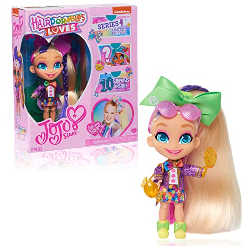 JoJo Siwa Hairdorables Loves JoJo - Muñeca coleccionable de edición limitada, serie 4, Candy Time, incluye 10 sorpresas, juguetes para niños de 3 años en adelante de Just Play