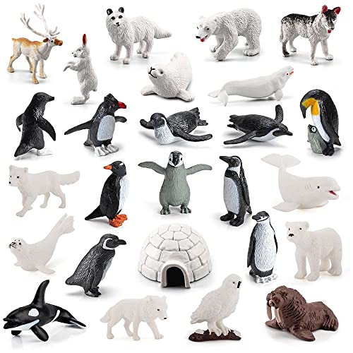 Jooheli Figuras de Animales, 26 Piezas Animales Polares, Animales de Juguete En Miniatura, Figuras de Animales Polares, Juego de Juguete Ártico, Figuras de Animales Realistas, Decoración de Fiesta