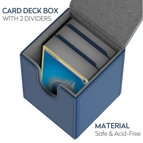 JoyHood Deck Box Compatible con Cartas PTCG, Incluye 2 Card Dividers por Deck Holder Case, Caja Cartas Se Adapta an hasta 110 TCG Tarjeta - Añil