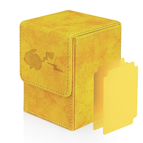 JoyHood Deck Box Compatible con Cartas PTCG, Incluye 2 Card Dividers por Deck Holder Case, Caja Cartas Se Adapta an hasta 110 TCG Tarjeta - PIKA (Amarillo-Vertical)