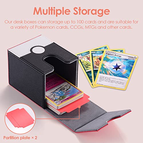 JoyHood Deck Box Compatible con Cartas PTCG, Incluye 2 Card Dividers por Deck Holder Case, Caja Cartas Se Adapta an hasta 110 TCG Tarjeta - (Rojo-Vertical)