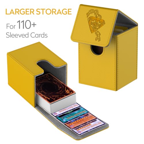 JoyHood Deck Box Compatible con Cartas YGO, Incluye 2 Card Dividers por Deck Holder Case, Caja Cartas Se Adapta an hasta 110 TCG Tarjeta - Gear-Amarillo