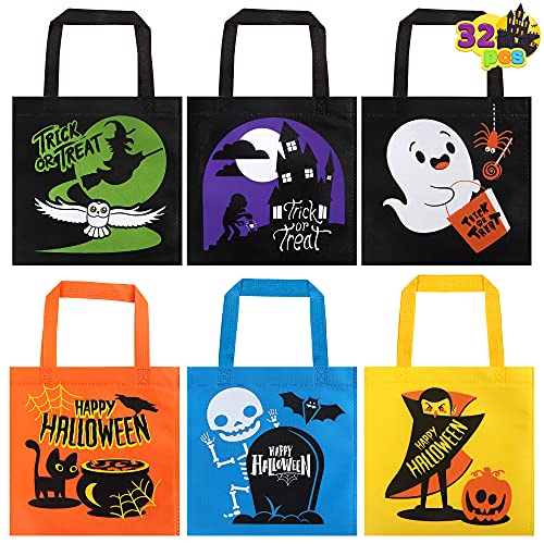 JOYIN 32 bolsas no tejidas de colores para los niños, 6 diseños de bolsas de truco o trato para la fiesta de Halloween, bolsas de caramelos reutilizables, bolsas de golosinas de Halloween