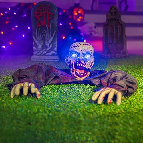 JOYIN Decoración de Halloween al aire libre animado zombi con sonido espeluznante y ojos intermitentes para Halloween, patio, césped, patio, casa embrujada decoraciones al aire libre