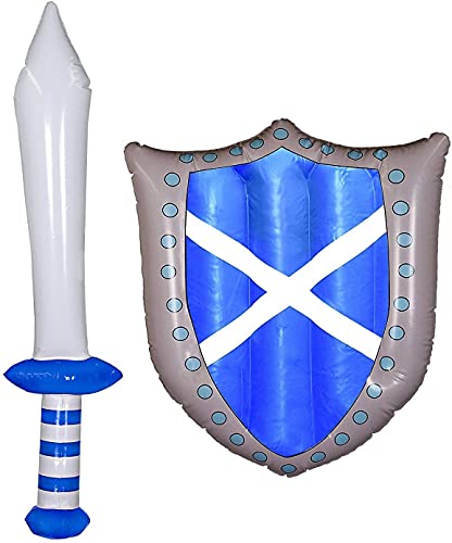 Juego de accesorios de San Andrés escocés – Escudo de San Andrés inflable y espada de San Andrés, accesorio de disfraz de 45 x 32 cm y espada inflable de 62 cm