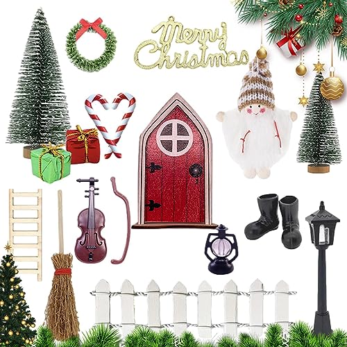 Juego de accesorios para puerta de gnobleza, juego de puerta 1:12, juego de puerta de duende de Navidad, figuras de hadas en miniatura, modelo de escena en miniatura, puerta de duende de madera con