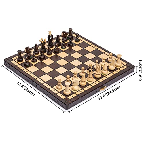 Juego de ajedrez de Madera Husaria European International, “King'S Classic” 35,5 centímetros - Tablero Plegable con Piezas de ajedrez de Fieltro