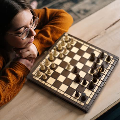 Juego de ajedrez de Madera Husaria European International, “King'S Classic” 35,5 centímetros - Tablero Plegable con Piezas de ajedrez de Fieltro