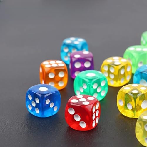 Juego de Dados Multicolor Translúcidos de 6 Lados (6 Unidades) Dados Colores para Juegos de Mesa 6 Caras Transparentes Parchis