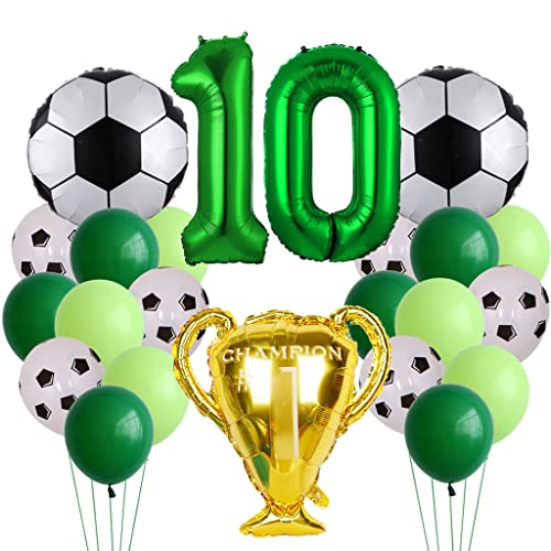 Juego de decoración de 10 cumpleaños XXL con 10 globos de fútbol, decoración para 10 cumpleaños para niños, globos de fútbol Championship, globos de 10 años, globos de fútbol para fiesta de fútbol