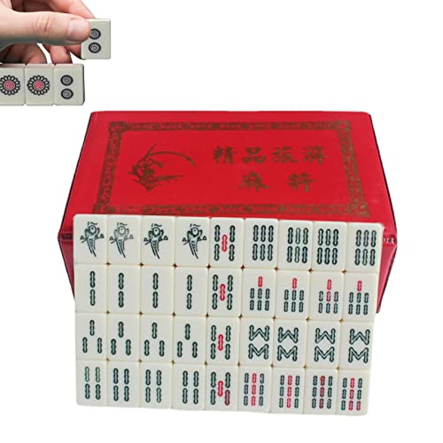 Juego de Juego de Mahjong Chino, Juego de Mahjong Chino con 144 Fichas de Mini Mahjong, Mini Mahjong de Viaje, Juegos de Mah Jong Tradicionales Portátiles para la Noche de Juegos Familiares