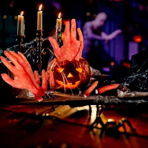 Juego de manos separadas sangrientas para Halloween, ZXYue 3 unidades, accesorios de sangre para Halloween, manos Bloody Dead, partes del cuerpo para Halloween, suministros de fiesta de casa con
