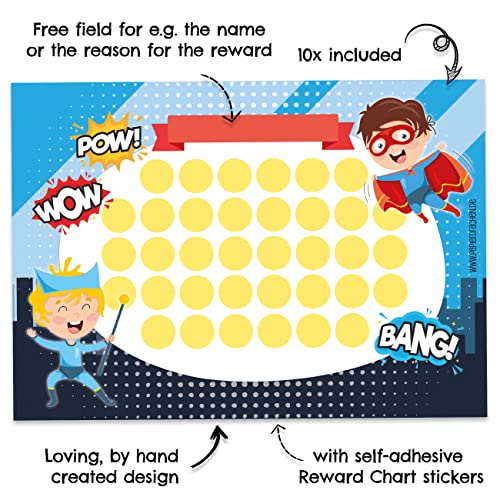 Juego de tablero de recompensas para niños como bloc de notas desprendibles 10 hojas - Concepto motivador - con grandes pegatinas para niños y niñas - juego en blanco con motivos de superhéroes 17.