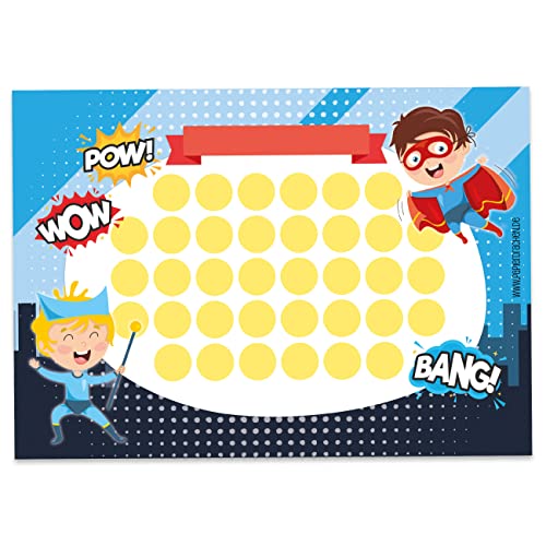 Juego de tablero de recompensas para niños como bloc de notas desprendibles 10 hojas - Concepto motivador - con grandes pegatinas para niños y niñas - juego en blanco con motivos de superhéroes 17.