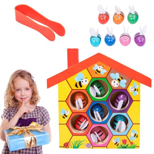 Juguete de clasificación de colores de colmena de abejas | Rompecabezas de clasificación de colores de madera de juguete Montessori | Rompecabezas de colores de interacción entre padres e hijos, Hmltd