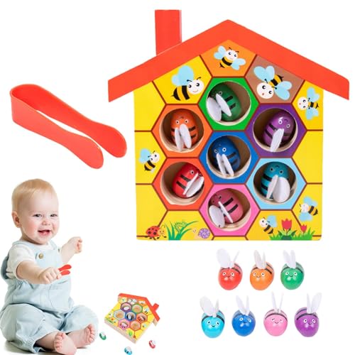 Juguete de Colmena de Abejas de Madera - Rompecabezas de clasificación de Colores de Madera Juguete Montessori - Rompecabezas de Color de interacción Entre Padres e Hijos para niños Mayores de Niesel