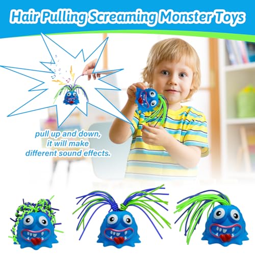 Juguete de sonido para tirar del cabello uguetes Sensoriales Antiestrés juguete pequeño para tirar del pelo juguete sensorial de monstruo Juguete Suave de Alivio de Estrés para niños adultos (A)