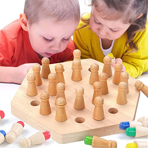 Juguetes Montessori, Ajedrez de Memoria, Ajedrez de Palo de Memoria de Madera, Juego Memory ajedrez, Juegos de Mesa en Familia Pare 2 3 4 5+ Años Niños