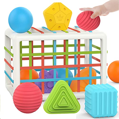 Juguetes Montessori Bebes 6-12 Meses, Cubo Juguete Sensoriales con 14 Piezas Surtido de Formas Coloridas para Niños 1-3 Años, Juego Clasificación de Fina Motricidad para 12 Meses, Regalo Cumpleaños