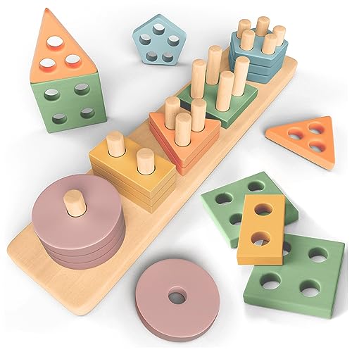 Juguetes Montessori de Apilamiento y de Selección 1 2 3 años - Juguete para Actividades y Desarrollo de Madera Colores Pastel - Juego Montessori para los Más Peques 1 año Montessori