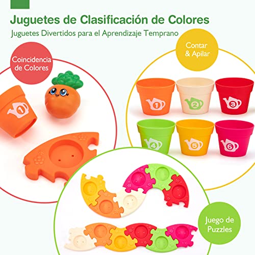 Juguetes Montessori para Niños 1 Año, 18 Pcs Vasos Apilables Juguetes Bebes 6-12 Meses Toddlers Juguetes de Clasificación de Colores y Formas con Puzzles, Juguete Educativo para Niños 1 2 3 Años