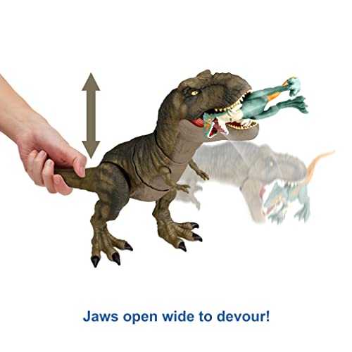 Jurassic World Dinosaurio Articulado T-Rex Golpea Y Devora con Sonido. 54.78 Cm Largo Alto 21.59Cm, Multicolor, único (Mattel HDY55)