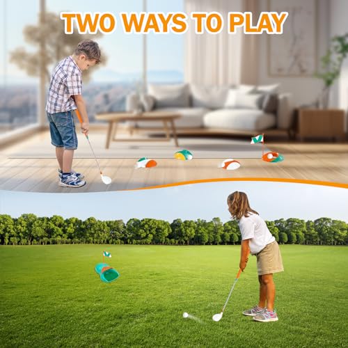 KalaDuck Juguetes de Golf para Niños, Juego de Golf con Palos de Golf Retráctiles, Retorno de Golf, Pelotas, Cabezas de Golf y Hoyos de Práctica, Regalo de Juegos Deportivos de Exterior para Niños