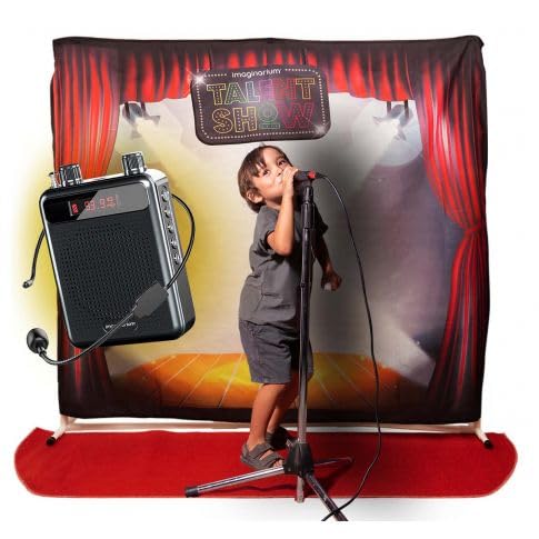 Karaoke Infantil para niños y niñas con Escenario Plegable y microfono inalambrico de Diadema - Juguete niño niña 3 4 5 6 7 8 años - Juego Musical,Creatividad, Arte, Musica - Bolsa almacenaje
