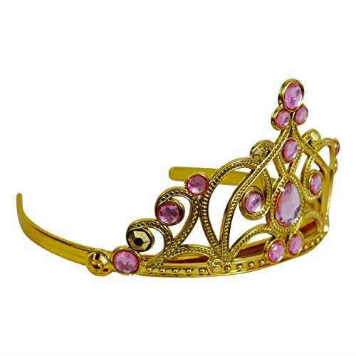Katara 1682 - Diadema de Princesa Accesorio de Disfraz Corona de Cuentos de Hadas - Dorada con Cristales, Rosa Claro