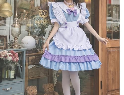 Kawaii - Disfraz de anime de criada para cosplay, disfraz de Halloween para mujer, lindo gato, niñas, fiesta, princesa, vestido gótico, Azul / Patchwork, Medium