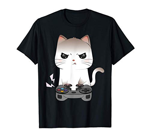 Kawaii Jugador Gato Anime - Videojugador Amante De Los Gatos Camiseta