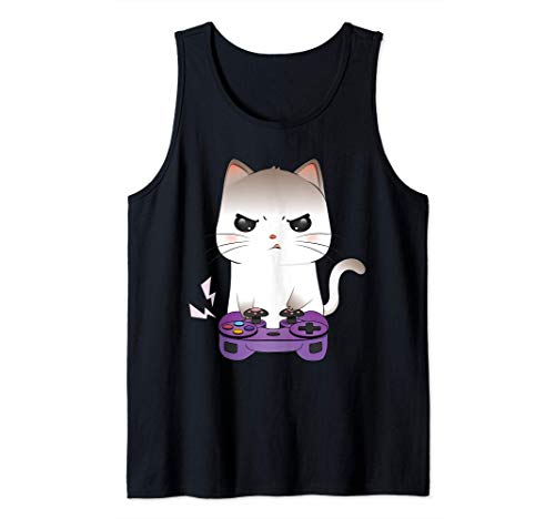 Kawaii Jugador Gato Anime - Videojugador Amante De Los Gatos Camiseta sin Mangas