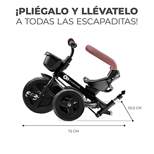 Kinderkraft AVEO Triciclo Bebé, Plegable, Trike, Bicicleta para Niños, Triciclo Evolutivo, Triciclo Sin Pedales, Bicicleta Bebe, Con Accesorios Práctico, Dos Cestas, 9 Meses a 25 kg, Rosa