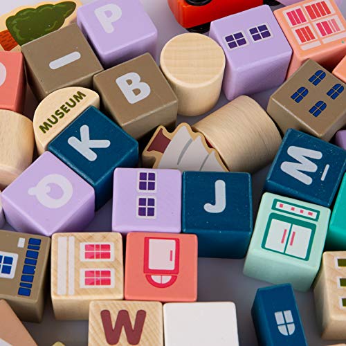 Kinderplay 115 Piezas Bloques Madera Construccion para Niños Puzzle Coloridos Señales de Trafico de Juguete Juegos Educativos para Niños 3 4 5 6 Años, KP8464