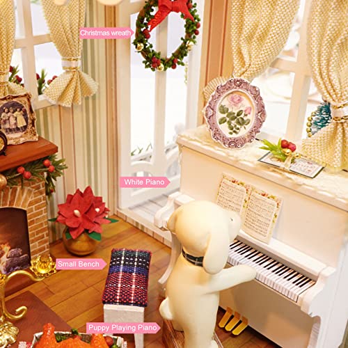 Kit de casa de muñecas en Miniatura 1:24 Mini 3D de Madera con Muebles, Luces LED, decoración de Navidad, Regalo de cumpleaños para niños, Adolescentes, Adultos (Holiday Time) (Caja de música)