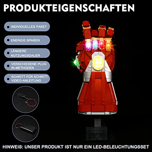 Kit de luz LED para guante Lego Iron Mans Nano Guante, Juego de iluminación LED para Lego 76223 Marvel Nano Guante Infinity (sólo iluminación, sin bloque de construcción) - Versión clásica