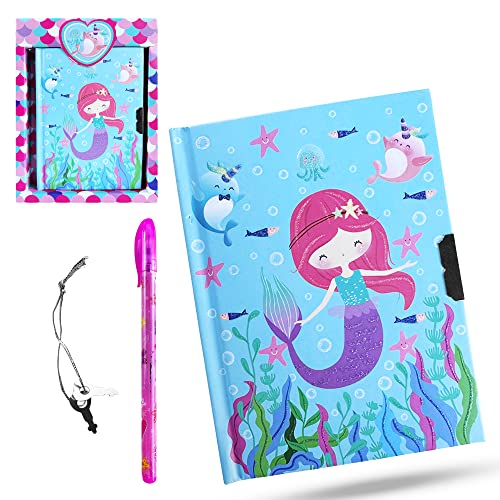 Kit diario secreto para niña con candado y bolígrafo, diseño sirena con purpurina, Regalos para niñas de 4 a 12 años original para cumpleaños, navidad y comunión, Libretas y Cuadernos bonitos