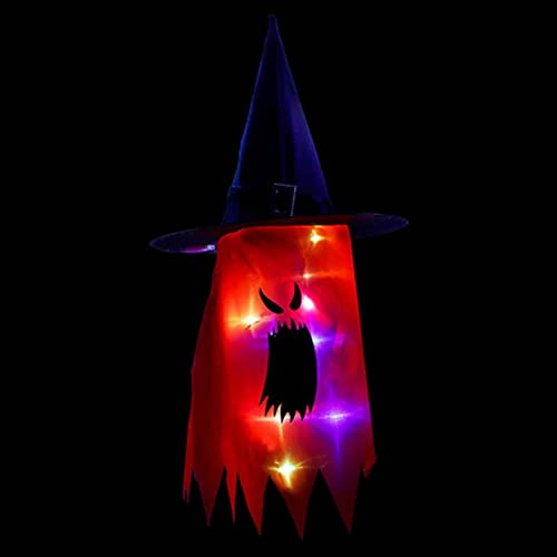 KKPLZZ Decoraciones de halloween Ilumina Sombreros de Bruja Fantasma Colgantes Fantasma Maléfico Decoración de Halloween Adornos Fantasmas Colgantes para el Hogar Jardín Fiesta Interior Exterior